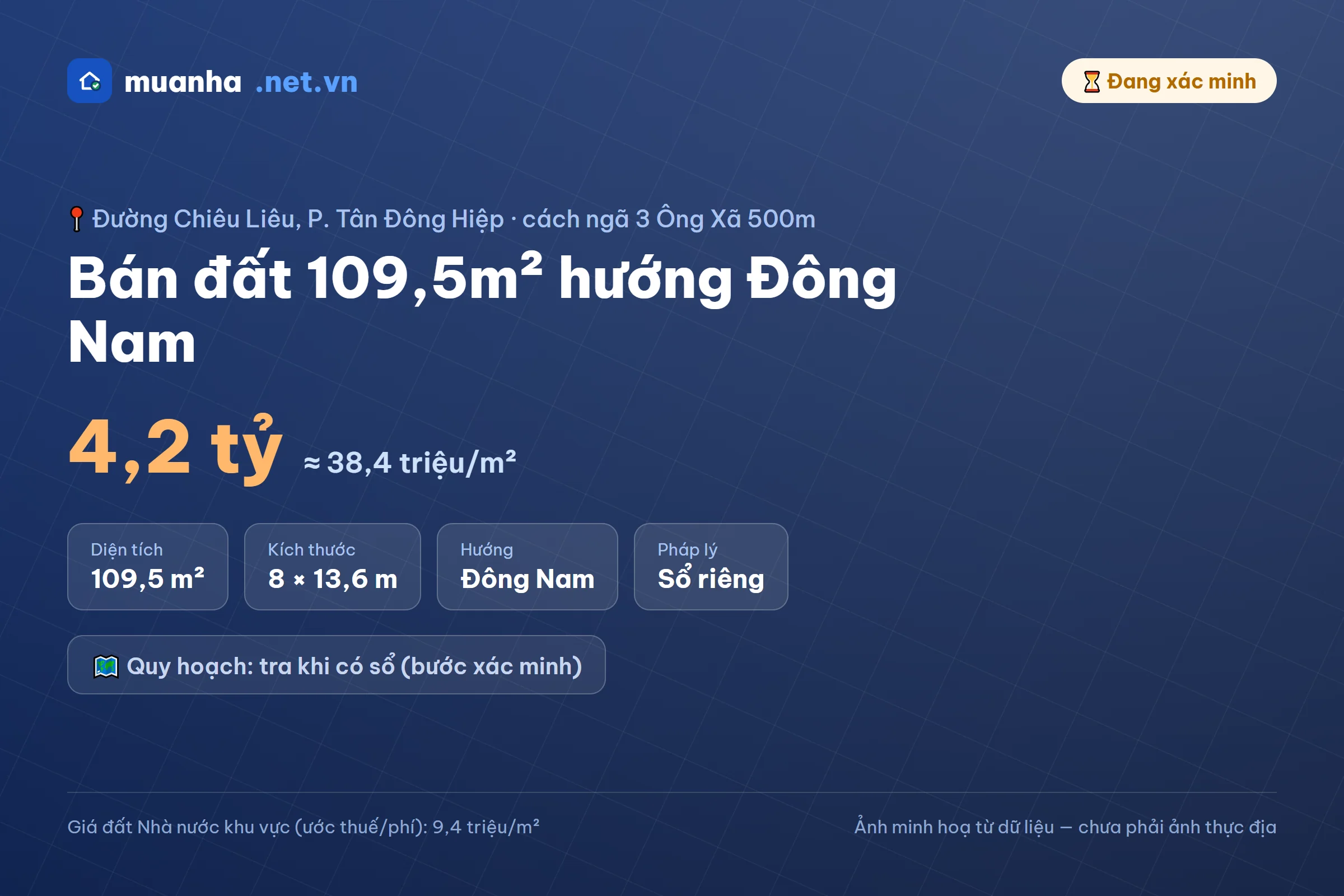 Bán đất 109,5m² hướng Đông Nam đường Chiêu Liêu, phường Tân Đông Hiệp — 4,2 tỷ | muanha.net.vn