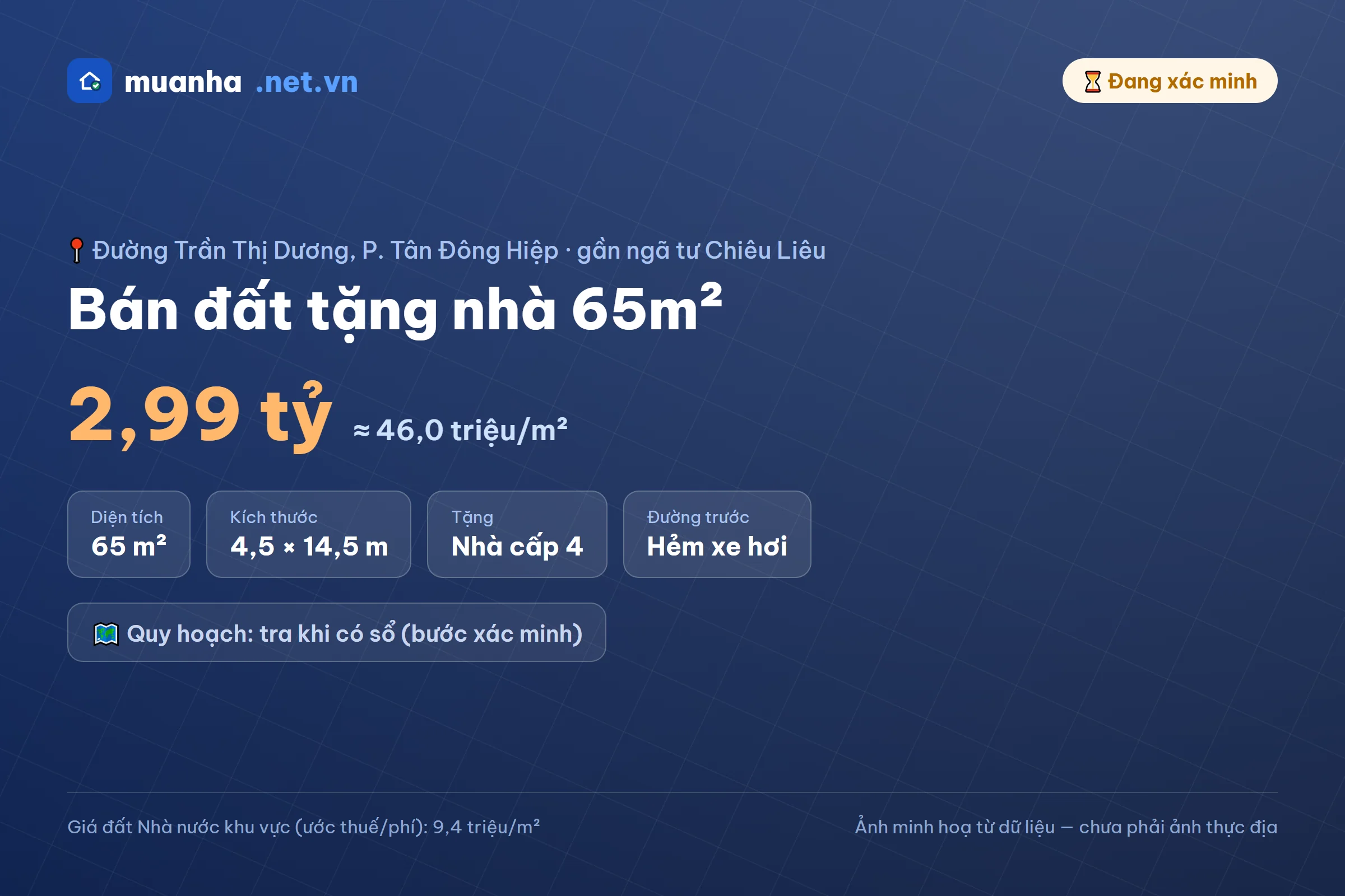 Bán đất 65m² tặng nhà đường Trần Thị Dương, phường Tân Đông Hiệp — 2,99 tỷ | muanha.net.vn