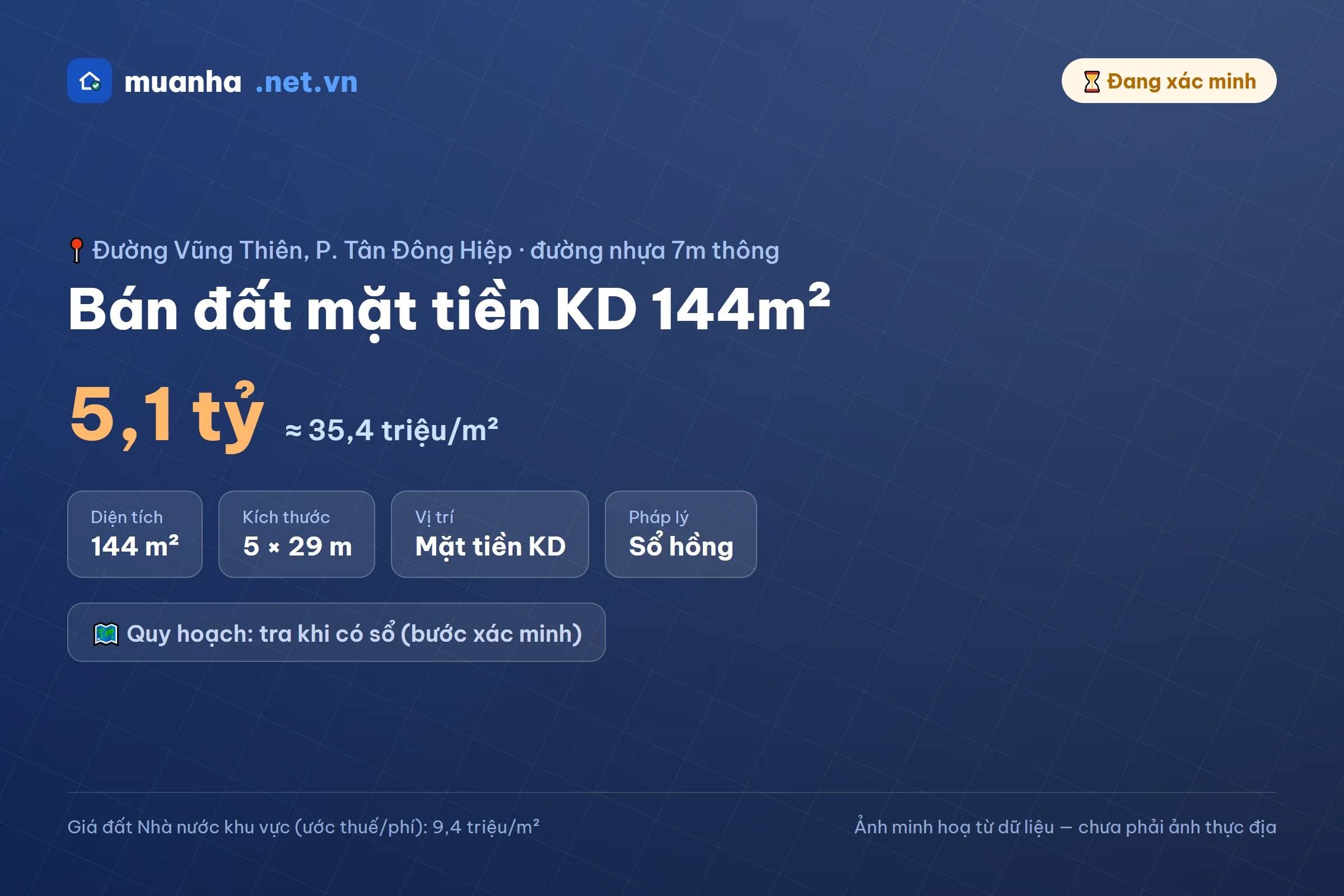 Bán đất mặt tiền kinh doanh 144m² đường Vũng Thiên, phường Tân Đông Hiệp — 5,1 tỷ | muanha.net.vn