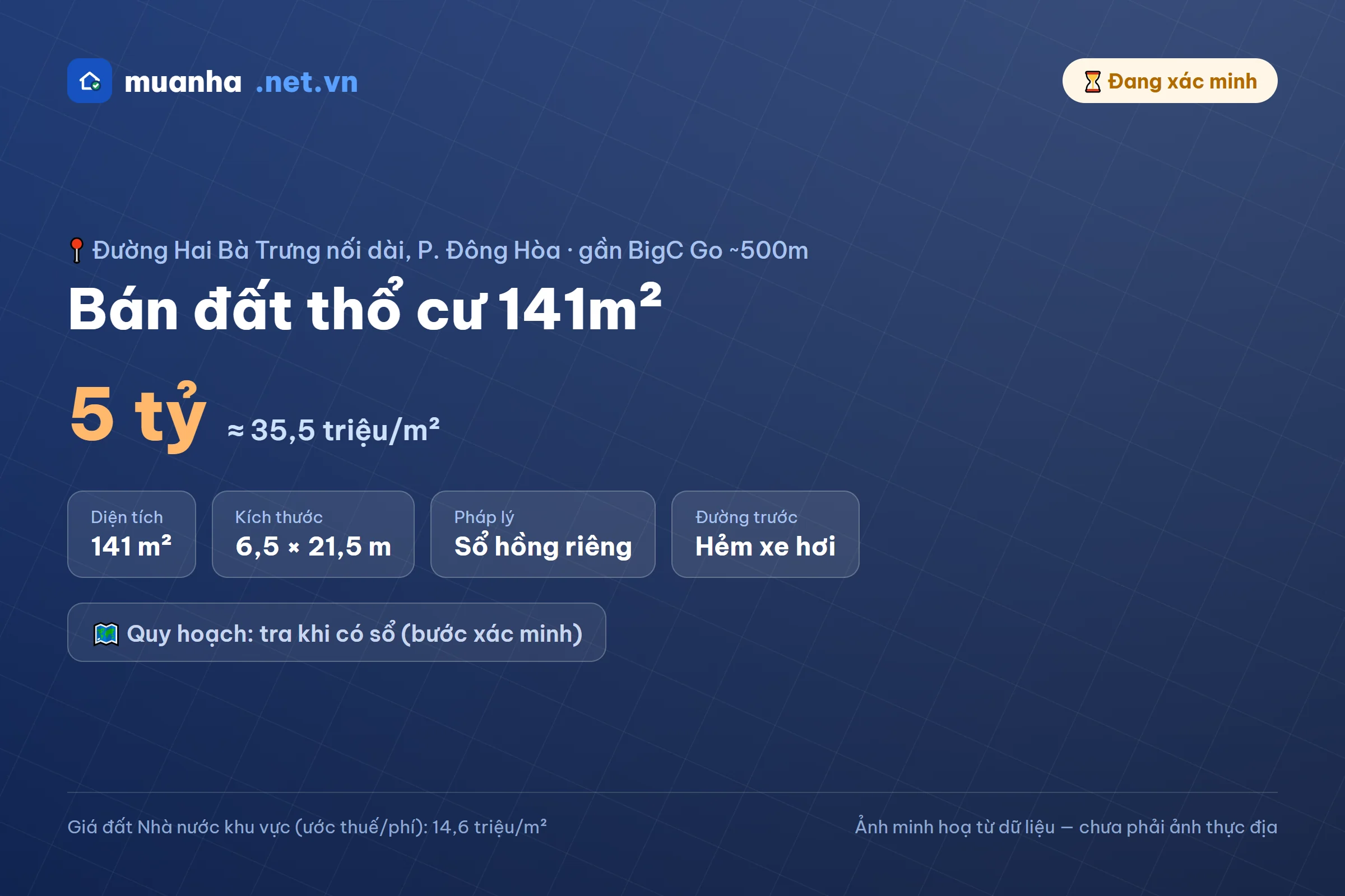 Bán đất thổ cư 141m² đường Hai Bà Trưng, phường Đông Hòa (Bình Dương cũ) — 5 tỷ, sổ hồng riêng | muanha.net.vn